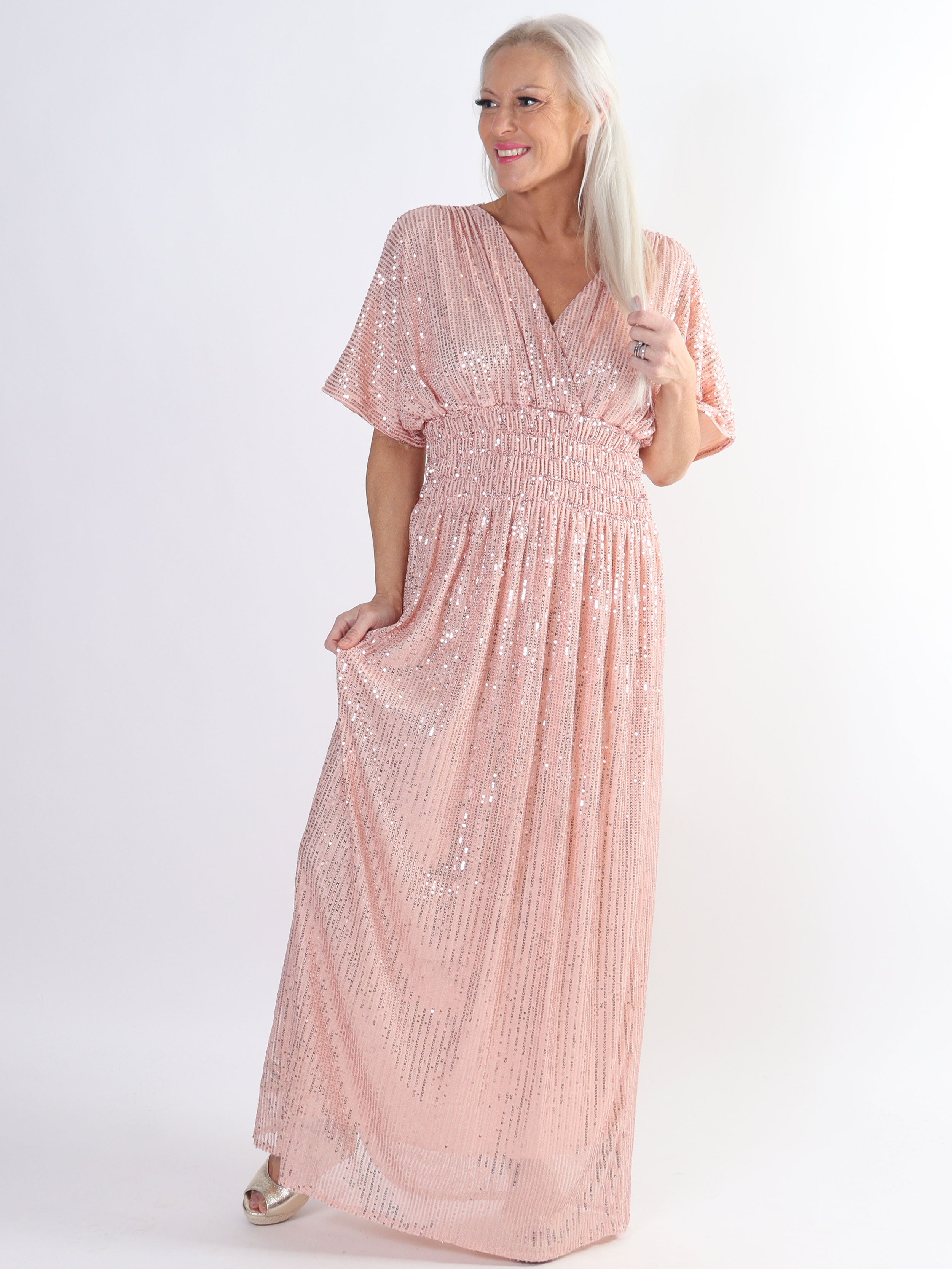 Pams Glitter - Lång plus size klänning med paljetter